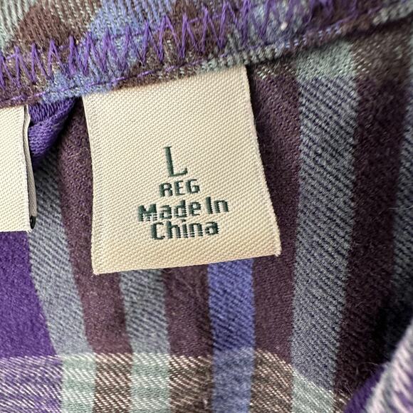 LL Bean Shirt Mens Large Purple Green Plaid Button Down Outdoors Hiking Pockets - Picture 7 of 13